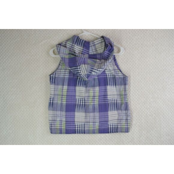 Guess Women's Small Purple Plaid Sleeveless Hooded Button Down Shirt - Picture 4 of 12
